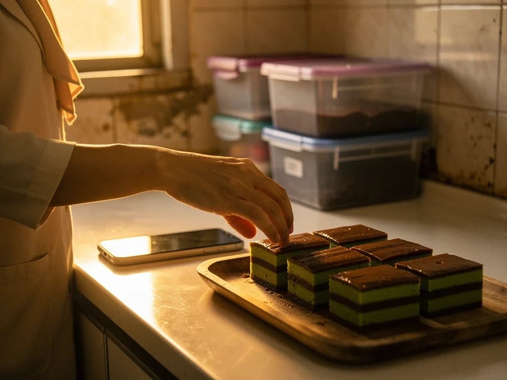 Pemilik UMKM Indonesia menata produk di samping smartphone yang menampilkan halaman order Tokoflow-nya.